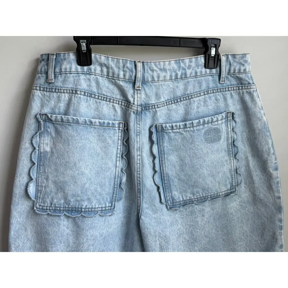 Never Fully Dressed High Waisted Light Denim Bermuda Short Scalloped Pocketd 12
